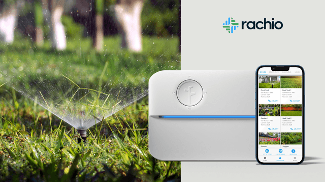 Rachio smart sprinkler controller efficiently watering lawn via app